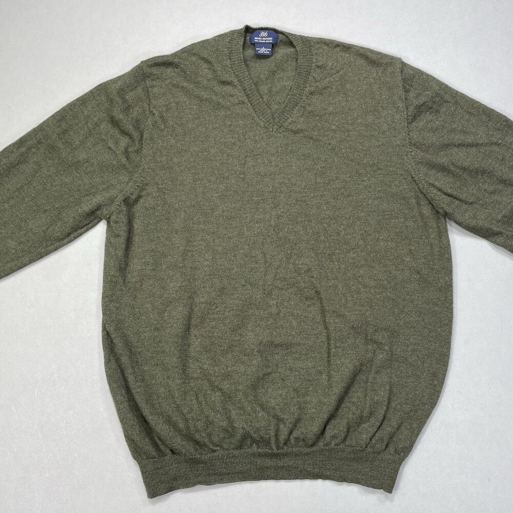 Brooks Brothers Sweater Men’s Large Green‎ Italian Merino Wool V-Neck Sweatshirt